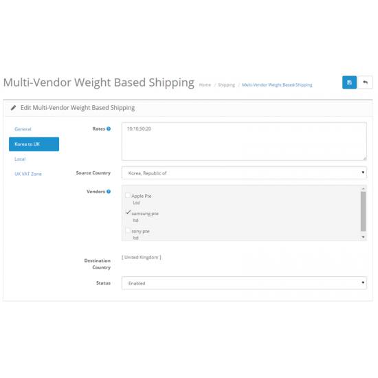 Multi Vendor / DropShipper Weight Base Shipping