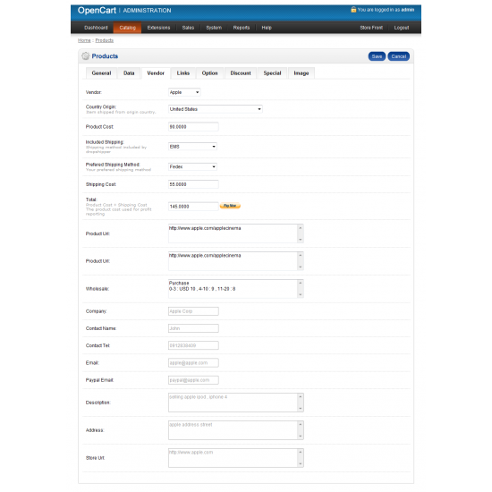 Vendor / DropShipper Module